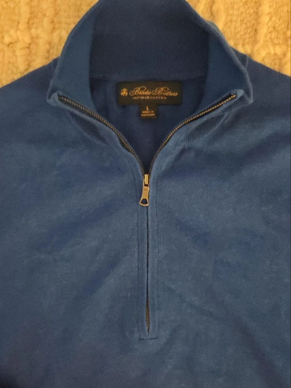 Brooks Brothers Supima Cotton Blue Quarter-Zip Cotton Pullover, L